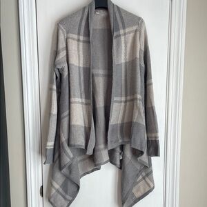 Merona Gray and Cream Windowpane Open-Front Waterfall Cardigan XS